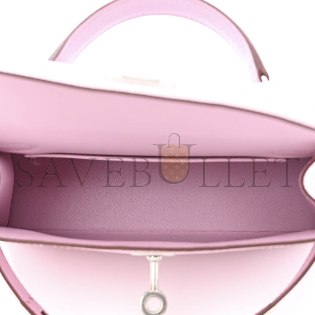 HERMÈS MASTER EPSOM MINI KELLY LL CHERRY BLOSSOM PINK SILVER BUCKLE (19*12*5.5cm)